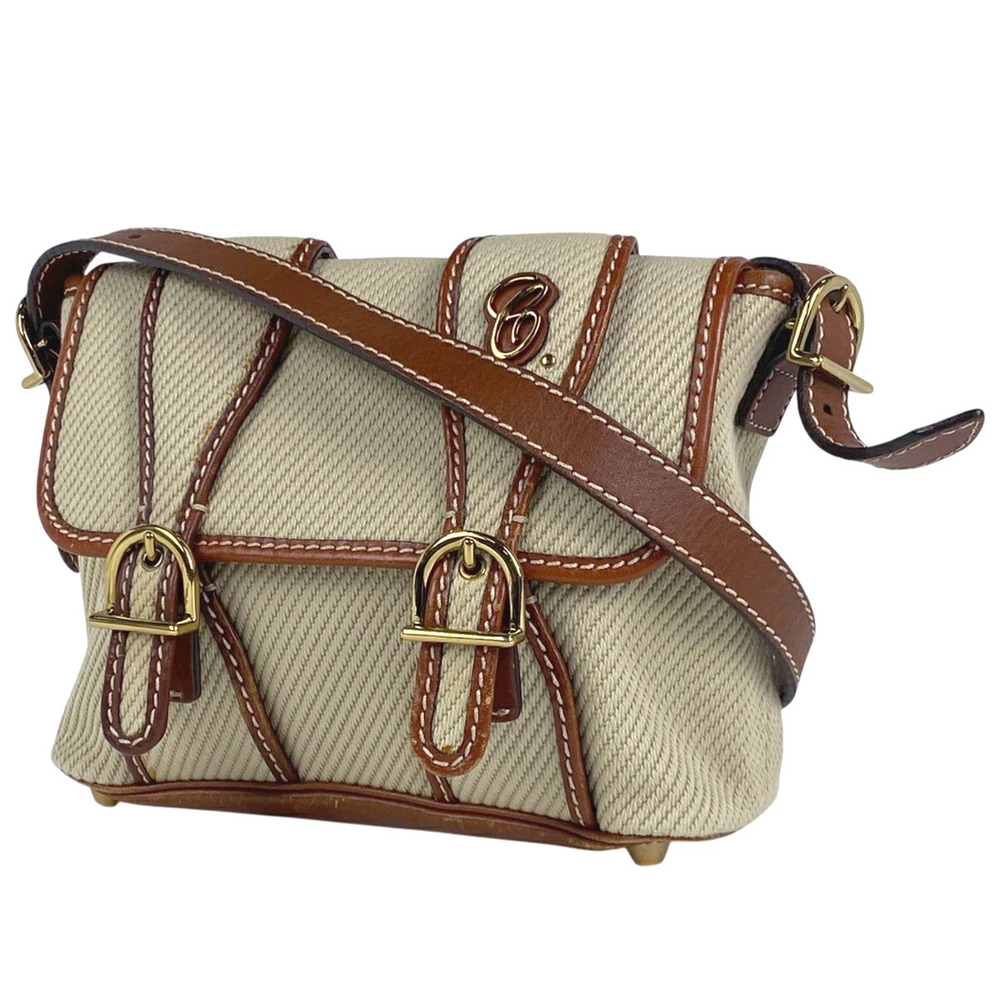 Chloe Logo Shoulder Bag Crossbody Canvas Beige Brown